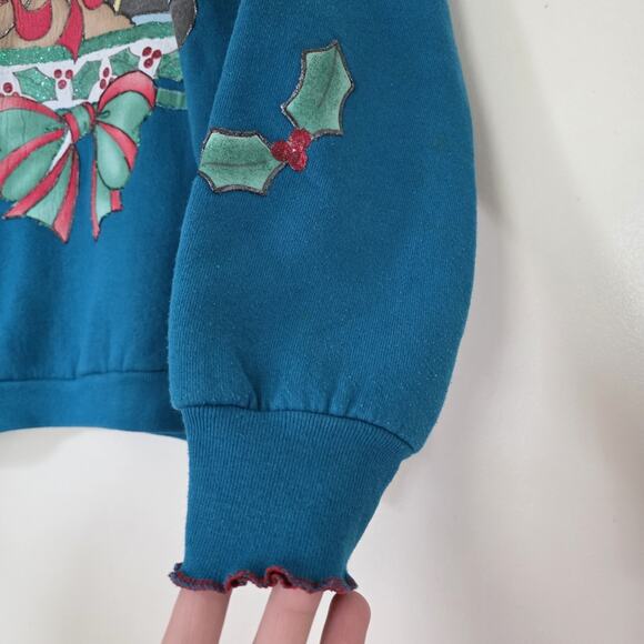 Vintage Holiday Christmas Mock Sweatshirt Women L Puffy Paint Retro Artsy Cottag - Picture 3 of 11